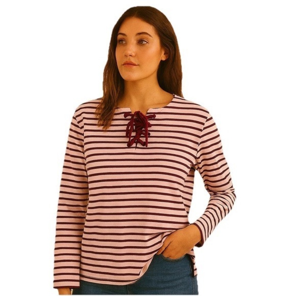 Lands' End Sz XS 100% Cotton Striped Lagenlook 90s Outdoors Classic‎ Logo